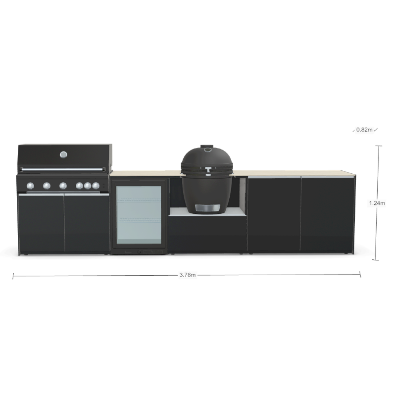 Fontana Forni Ignes Outdoor Modular Kitchen - 5 Burner Gas BBQ, Fridge, 24 Inch Kamado & Double Door Plus Storage