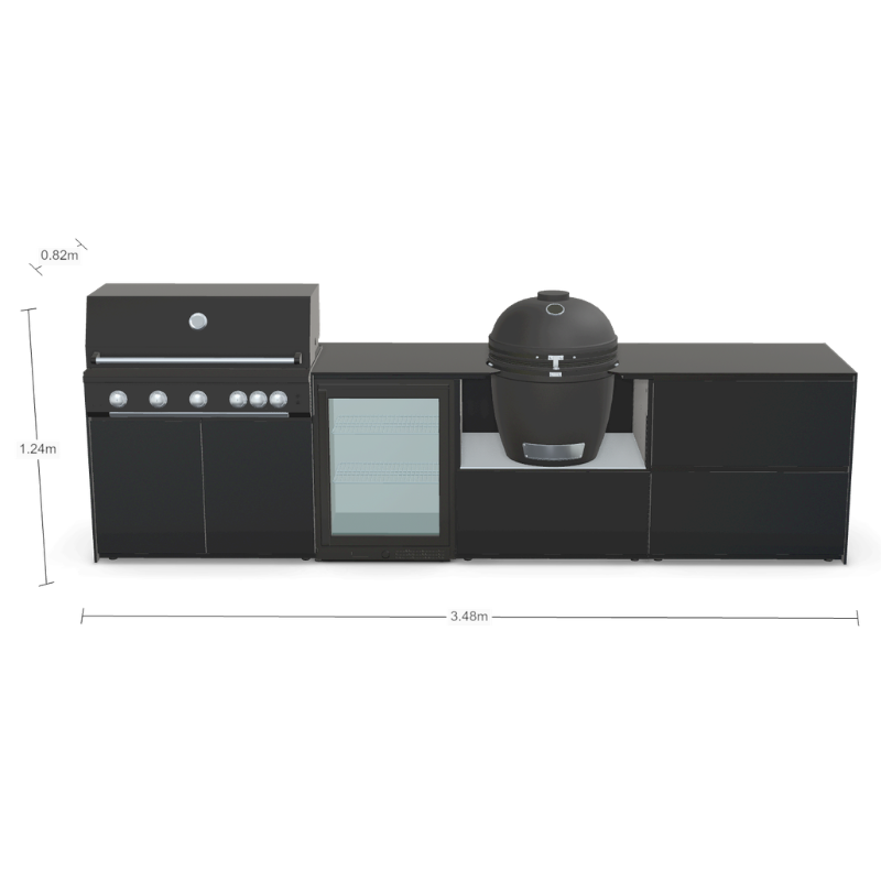 Fontana Forni Ignes Outdoor Modular Kitchen - 5 Burner Gas BBQ, Fridge, 24 Inch Kamado & Double Drawer Max Storage