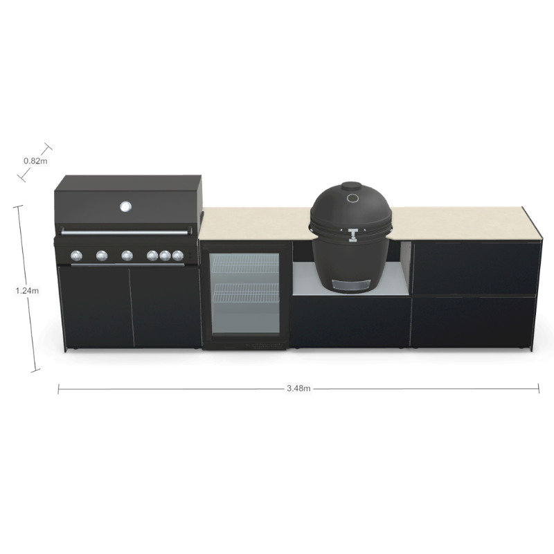 Fontana Forni Ignes Outdoor Modular Kitchen - 5 Burner Gas BBQ, Fridge, 24 Inch Kamado & Double Drawer Max Storage