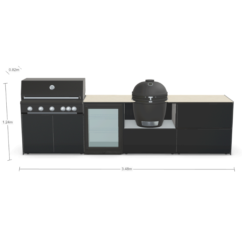 Fontana Forni Ignes Outdoor Modular Kitchen - 5 Burner Gas BBQ, Fridge, 24 Inch Kamado & Double Drawer Max Storage