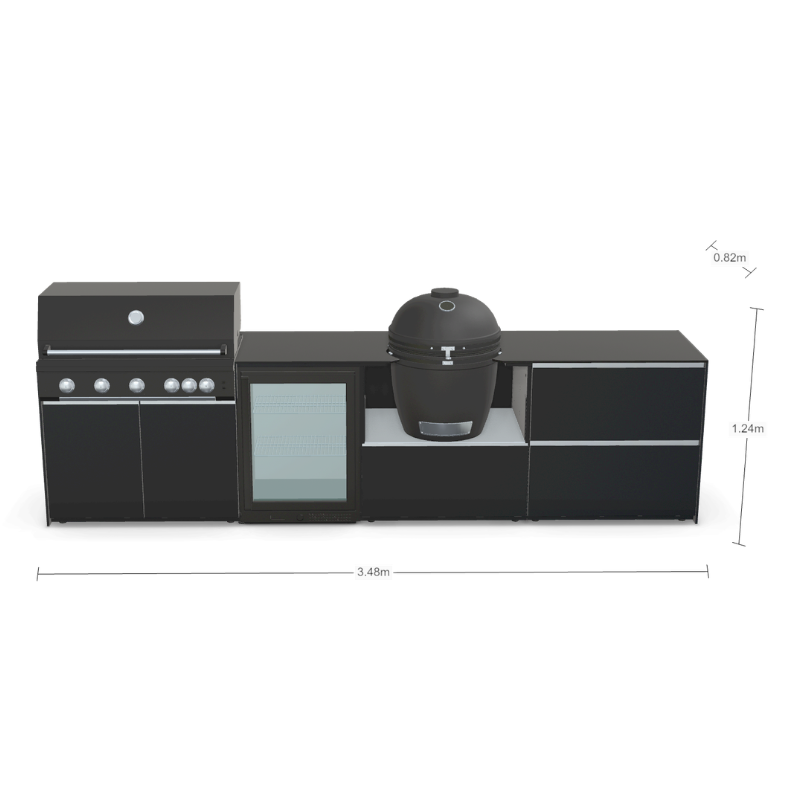 Fontana Forni Ignes Outdoor Modular Kitchen - 5 Burner Gas BBQ, Fridge, 24 Inch Kamado & Double Drawer Max Storage
