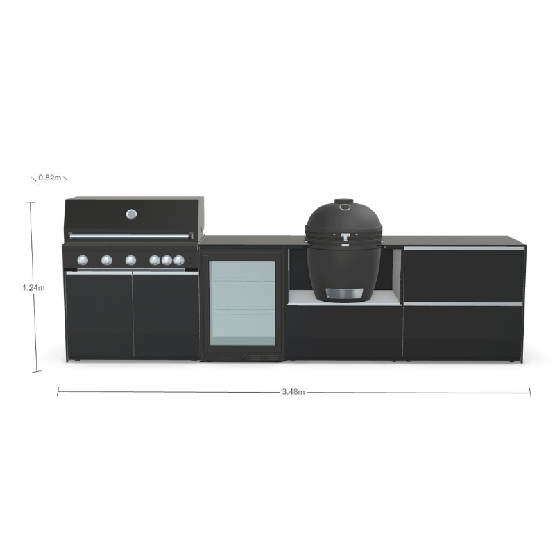 Fontana Forni Ignes Outdoor Modular Kitchen - 5 Burner Gas BBQ, Fridge, 24 Inch Kamado & Double Drawer Max Storage