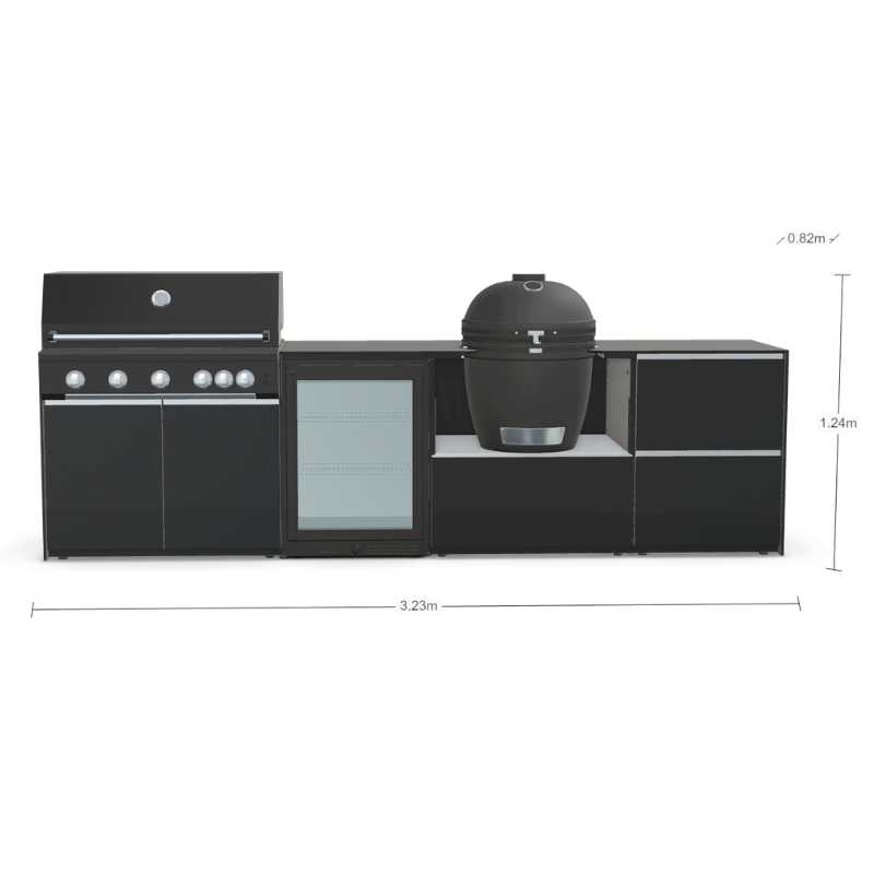 Fontana Forni Ignes Outdoor Modular Kitchen - 5 Burner Gas BBQ, Fridge, 24 Inch Kamado & Double Drawer Mid Storage