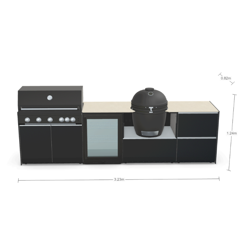 Fontana Forni Ignes Outdoor Modular Kitchen - 5 Burner Gas BBQ, Fridge, 24 Inch Kamado & Double Drawer Mid Storage