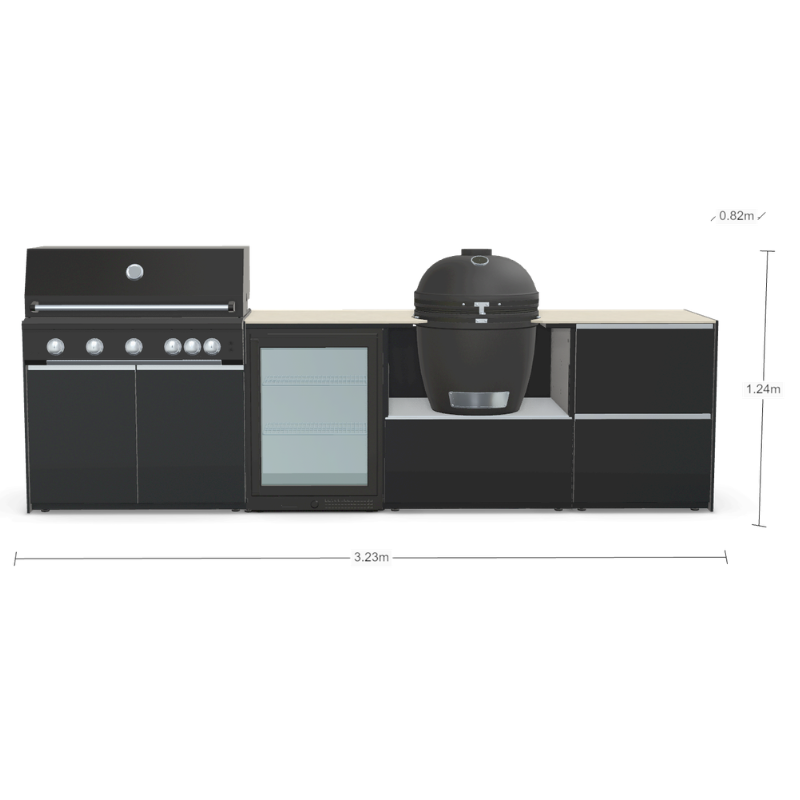 Fontana Forni Ignes Outdoor Modular Kitchen - 5 Burner Gas BBQ, Fridge, 24 Inch Kamado & Double Drawer Mid Storage