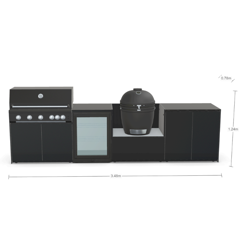 Fontana Forni Ignes Outdoor Modular Kitchen - 5 Burner Gas BBQ, Fridge, 24 Inch Smart Kamado & Double Door Max Storage