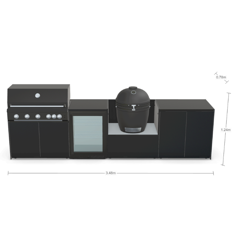 Fontana Forni Ignes Outdoor Modular Kitchen - 5 Burner Gas BBQ, Fridge, 24 Inch Smart Kamado & Double Door Max Storage