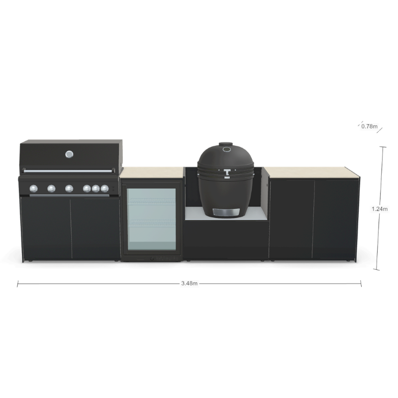 Fontana Forni Ignes Outdoor Modular Kitchen - 5 Burner Gas BBQ, Fridge, 24 Inch Smart Kamado & Double Door Max Storage