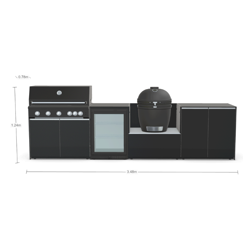 Fontana Forni Ignes Outdoor Modular Kitchen - 5 Burner Gas BBQ, Fridge, 24 Inch Smart Kamado & Double Door Max Storage