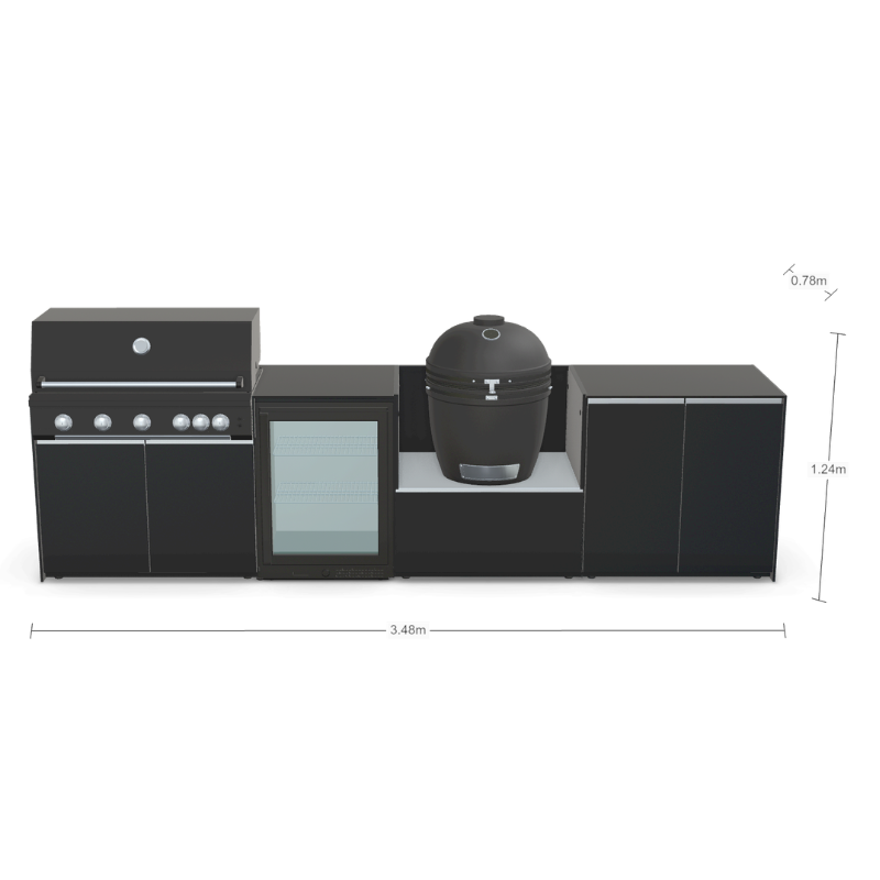 Fontana Forni Ignes Outdoor Modular Kitchen - 5 Burner Gas BBQ, Fridge, 24 Inch Smart Kamado & Double Door Max Storage