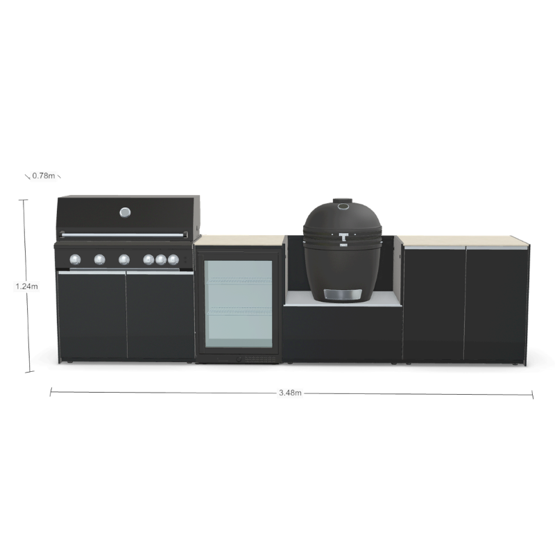 Fontana Forni Ignes Outdoor Modular Kitchen - 5 Burner Gas BBQ, Fridge, 24 Inch Smart Kamado & Double Door Max Storage