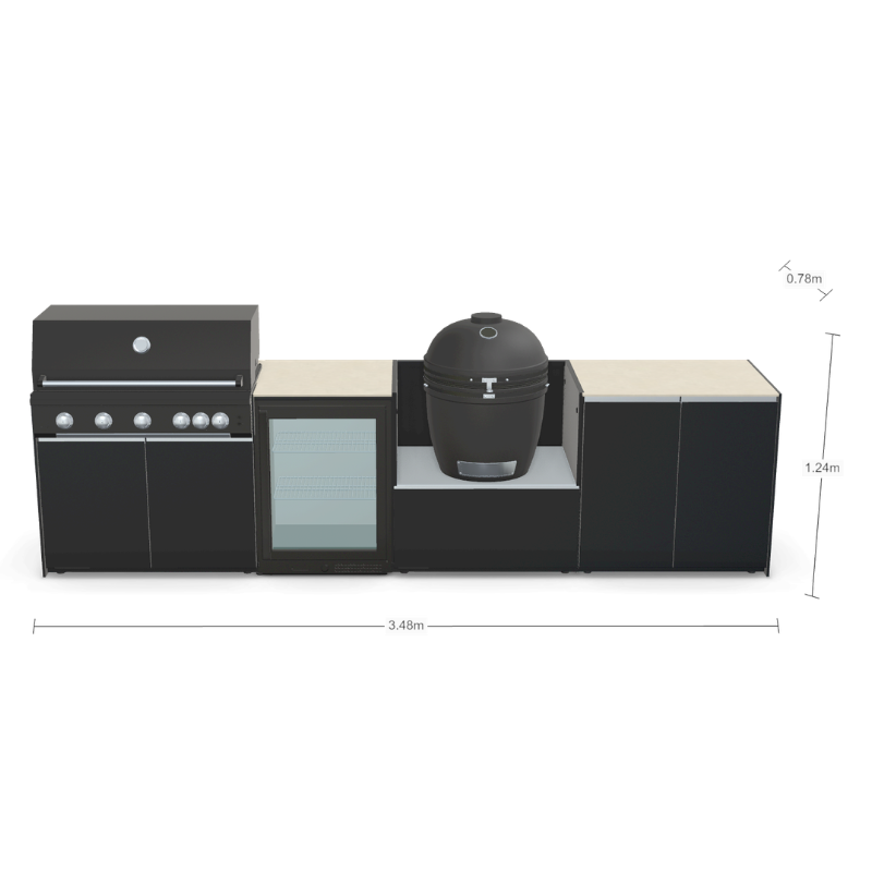 Fontana Forni Ignes Outdoor Modular Kitchen - 5 Burner Gas BBQ, Fridge, 24 Inch Smart Kamado & Double Door Max Storage