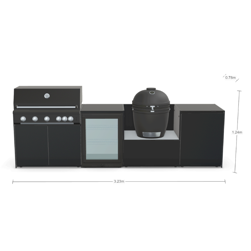 Fontana Forni Ignes Outdoor Modular Kitchen - 5 Burner Gas BBQ, Fridge, 24 Inch Smart Kamado & Double Door Mid Storage