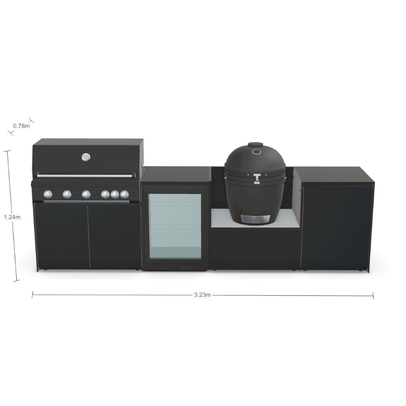 Fontana Forni Ignes Outdoor Modular Kitchen - 5 Burner Gas BBQ, Fridge, 24 Inch Smart Kamado & Double Door Mid Storage