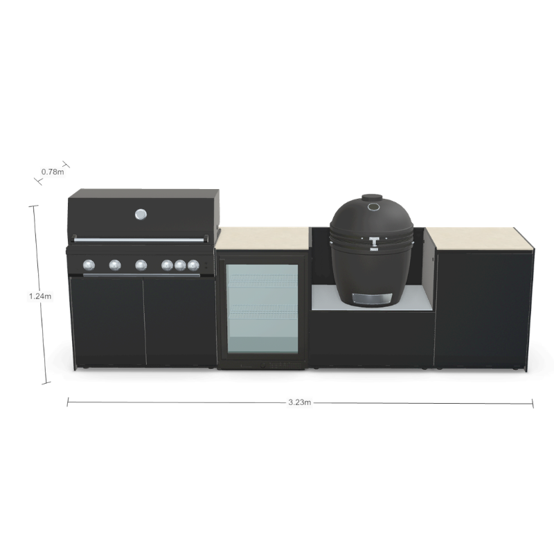 Fontana Forni Ignes Outdoor Modular Kitchen - 5 Burner Gas BBQ, Fridge, 24 Inch Smart Kamado & Double Door Mid Storage