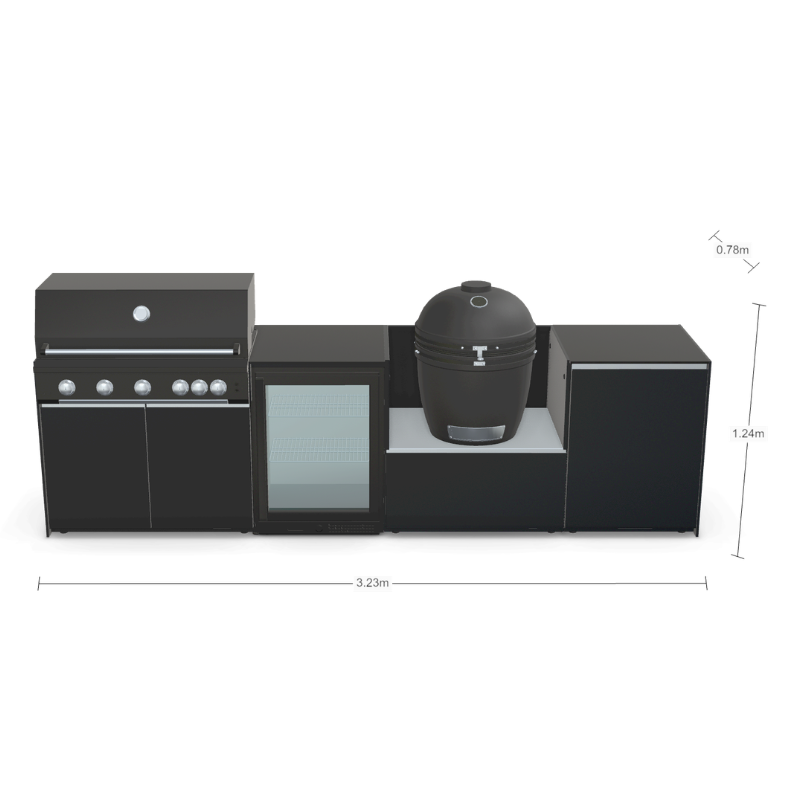 Fontana Forni Ignes Outdoor Modular Kitchen - 5 Burner Gas BBQ, Fridge, 24 Inch Smart Kamado & Double Door Mid Storage