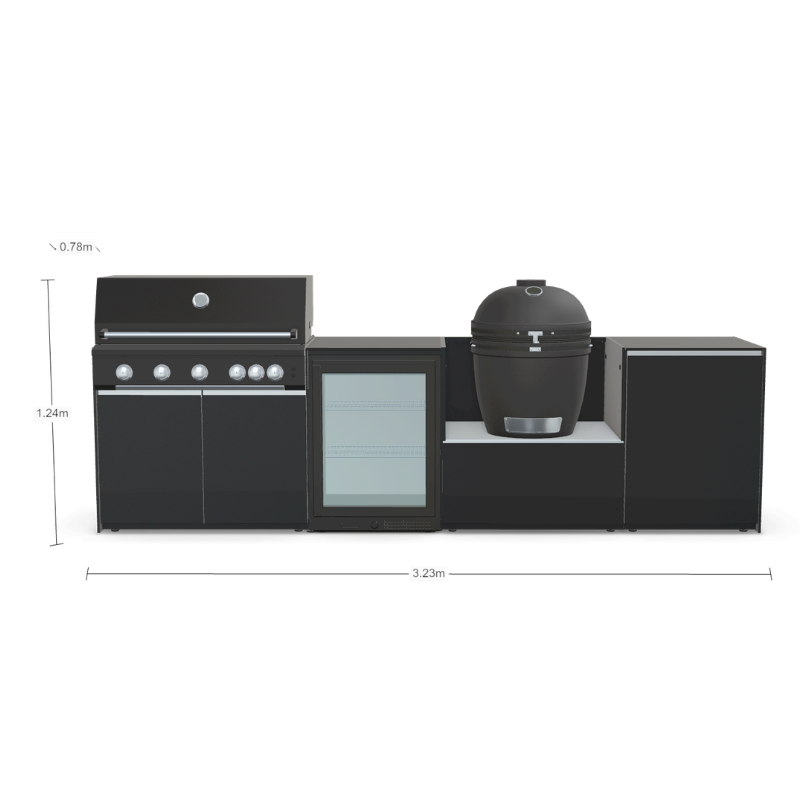 Fontana Forni Ignes Outdoor Modular Kitchen - 5 Burner Gas BBQ, Fridge, 24 Inch Smart Kamado & Double Door Mid Storage