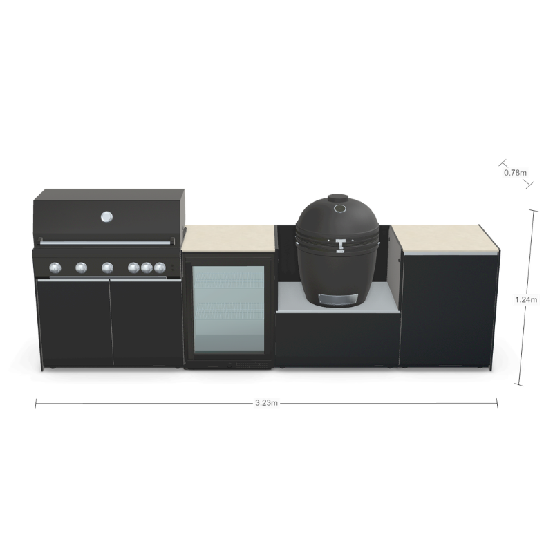 Fontana Forni Ignes Outdoor Modular Kitchen - 5 Burner Gas BBQ, Fridge, 24 Inch Smart Kamado & Double Door Mid Storage