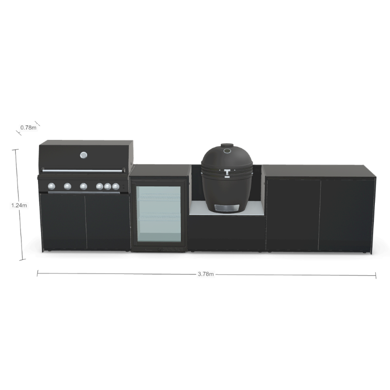 Fontana Forni Ignes Outdoor Modular Kitchen - 5 Burner Gas BBQ, Fridge, 24 Inch Smart Kamado & Double Door Plus Storage