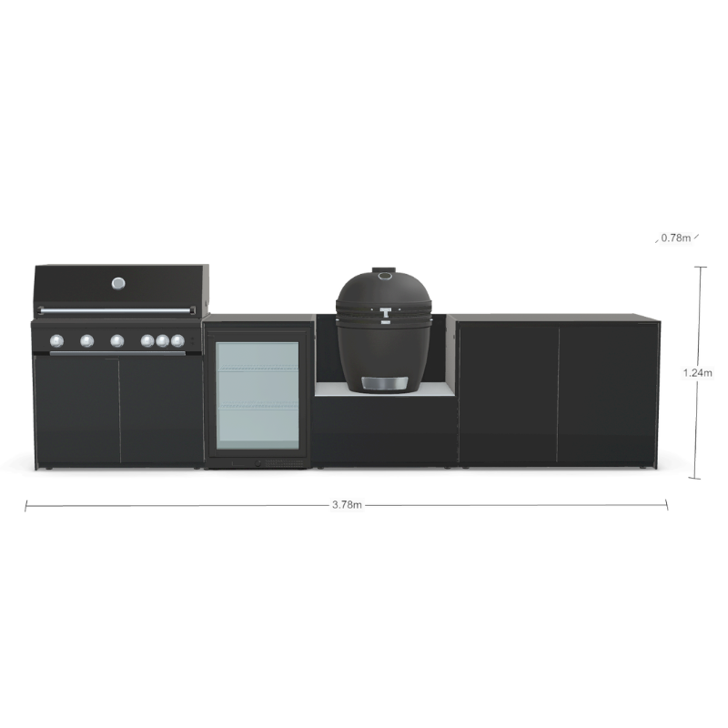 Fontana Forni Ignes Outdoor Modular Kitchen - 5 Burner Gas BBQ, Fridge, 24 Inch Smart Kamado & Double Door Plus Storage