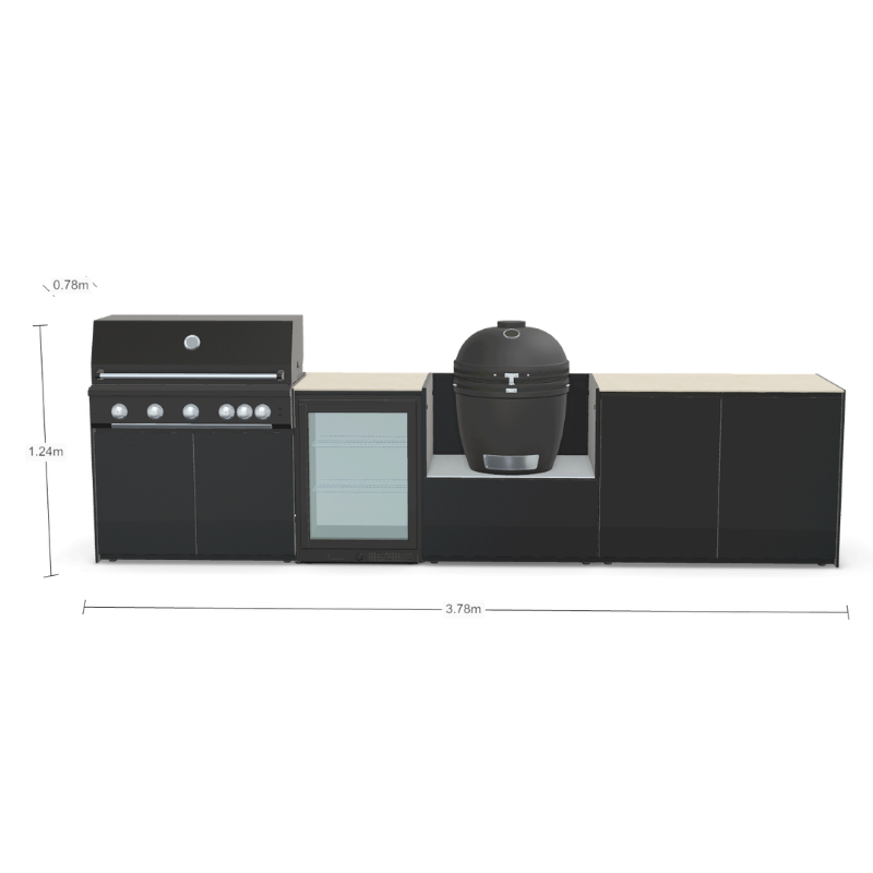 Fontana Forni Ignes Outdoor Modular Kitchen - 5 Burner Gas BBQ, Fridge, 24 Inch Smart Kamado & Double Door Plus Storage