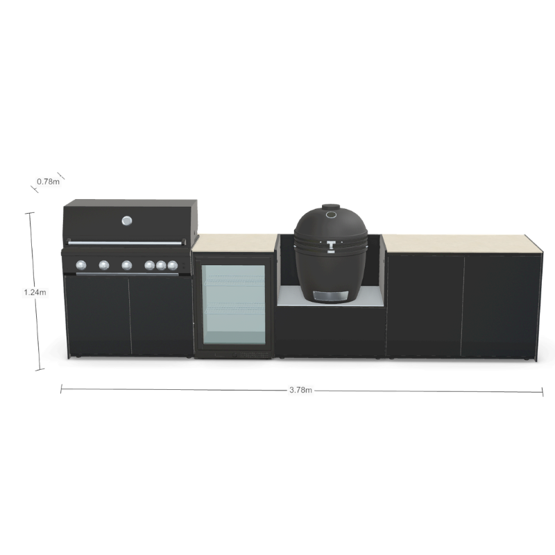 Fontana Forni Ignes Outdoor Modular Kitchen - 5 Burner Gas BBQ, Fridge, 24 Inch Smart Kamado & Double Door Plus Storage
