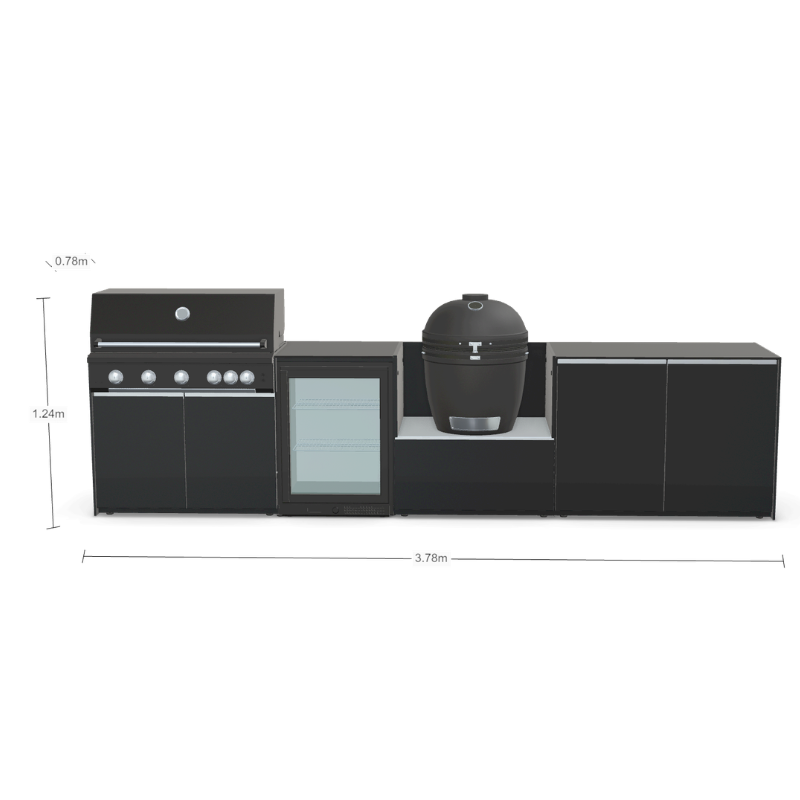 Fontana Forni Ignes Outdoor Modular Kitchen - 5 Burner Gas BBQ, Fridge, 24 Inch Smart Kamado & Double Door Plus Storage