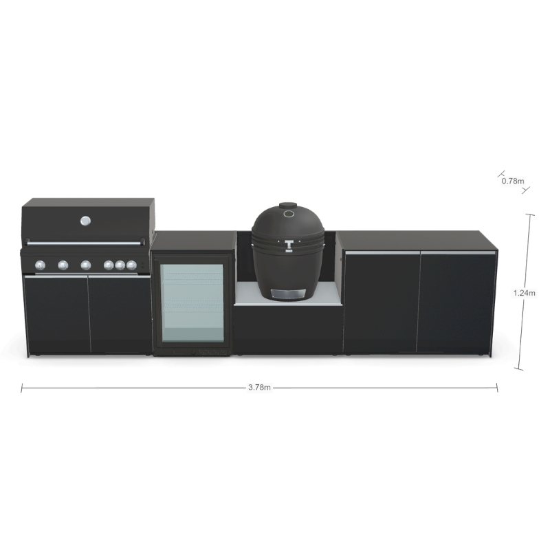 Fontana Forni Ignes Outdoor Modular Kitchen - 5 Burner Gas BBQ, Fridge, 24 Inch Smart Kamado & Double Door Plus Storage