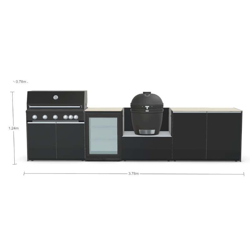 Fontana Forni Ignes Outdoor Modular Kitchen - 5 Burner Gas BBQ, Fridge, 24 Inch Smart Kamado & Double Door Plus Storage