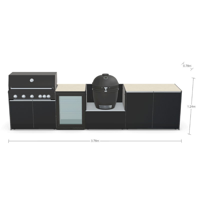 Fontana Forni Ignes Outdoor Modular Kitchen - 5 Burner Gas BBQ, Fridge, 24 Inch Smart Kamado & Double Door Plus Storage