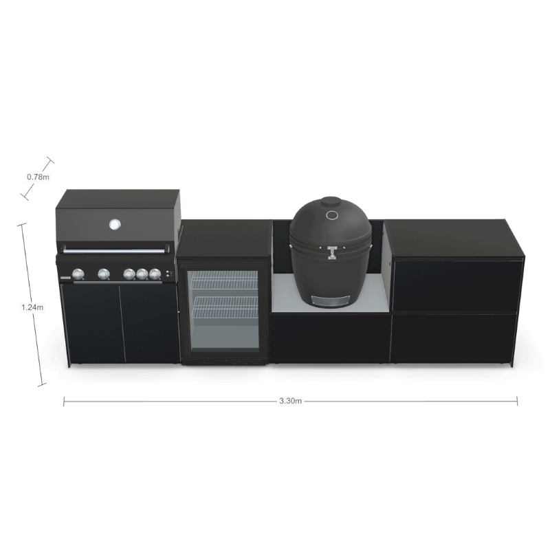 Fontana Forni Ignes Outdoor Modular Kitchen - 5 Burner Gas BBQ, Fridge, 24 Inch Smart Kamado & Double Drawer Max Storage