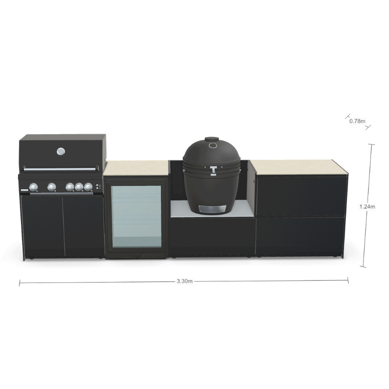 Fontana Forni Ignes Outdoor Modular Kitchen - 5 Burner Gas BBQ, Fridge, 24 Inch Smart Kamado & Double Drawer Max Storage