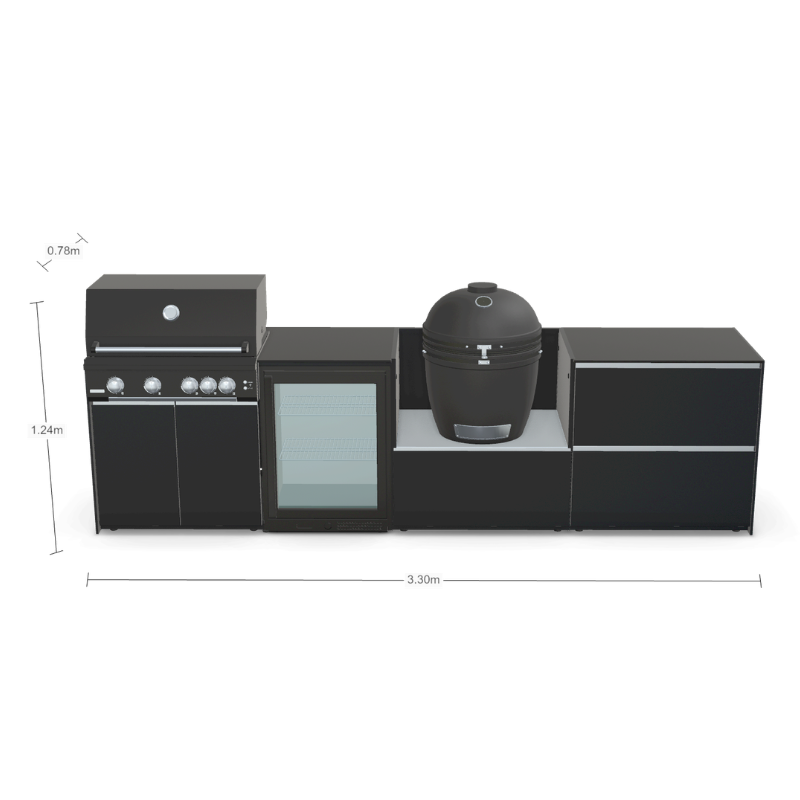Fontana Forni Ignes Outdoor Modular Kitchen - 5 Burner Gas BBQ, Fridge, 24 Inch Smart Kamado & Double Drawer Max Storage