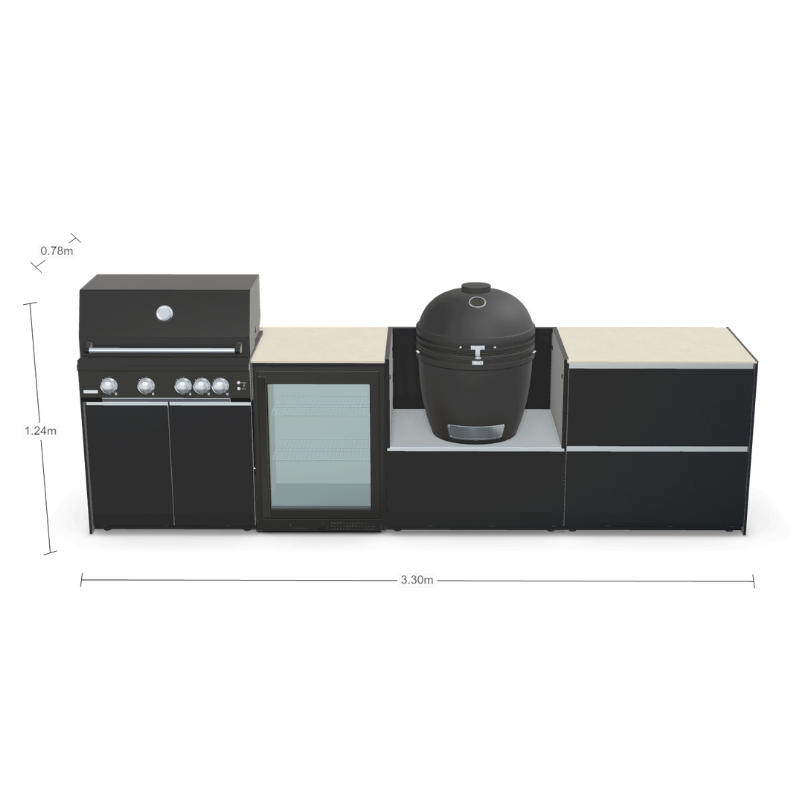 Fontana Forni Ignes Outdoor Modular Kitchen - 5 Burner Gas BBQ, Fridge, 24 Inch Smart Kamado & Double Drawer Max Storage