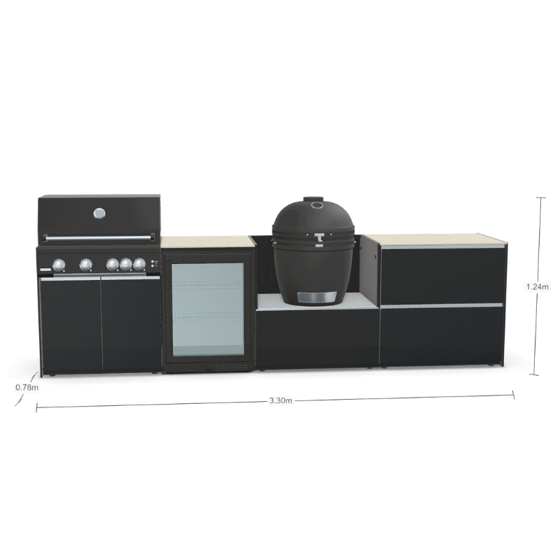 Fontana Forni Ignes Outdoor Modular Kitchen - 5 Burner Gas BBQ, Fridge, 24 Inch Smart Kamado & Double Drawer Max Storage