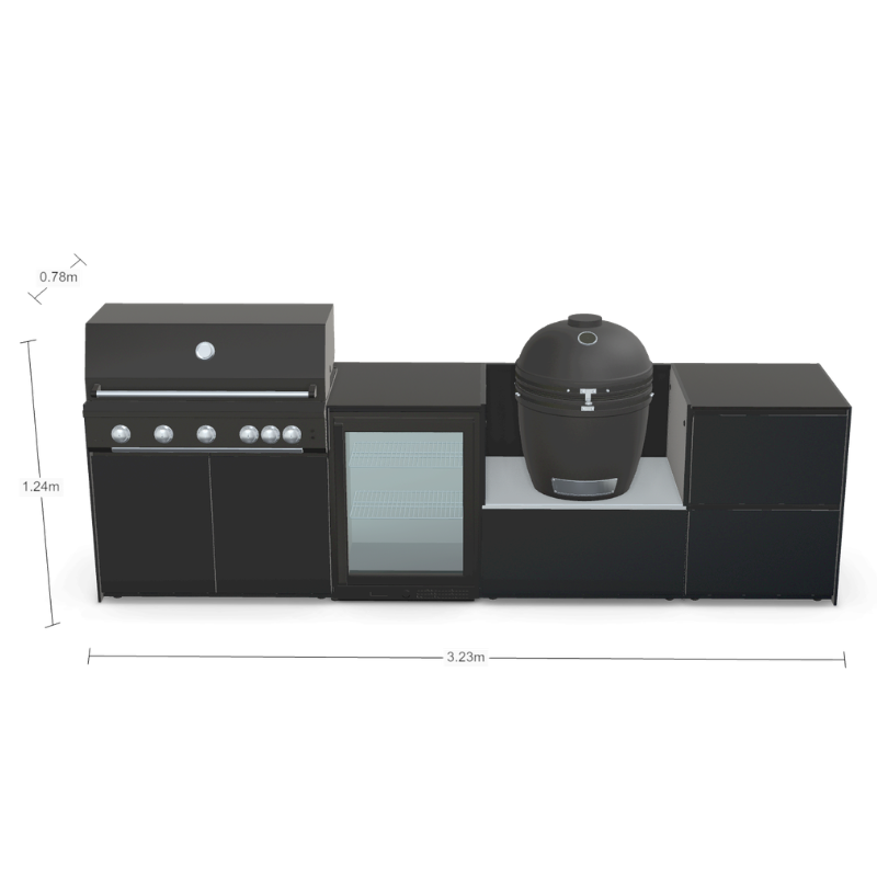 Fontana Forni Ignes Outdoor Modular Kitchen - 5 Burner Gas BBQ, Fridge, 24 Inch Smart Kamado & Double Drawer Mid Storage