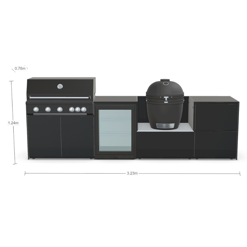 Fontana Forni Ignes Outdoor Modular Kitchen - 5 Burner Gas BBQ, Fridge, 24 Inch Smart Kamado & Double Drawer Mid Storage
