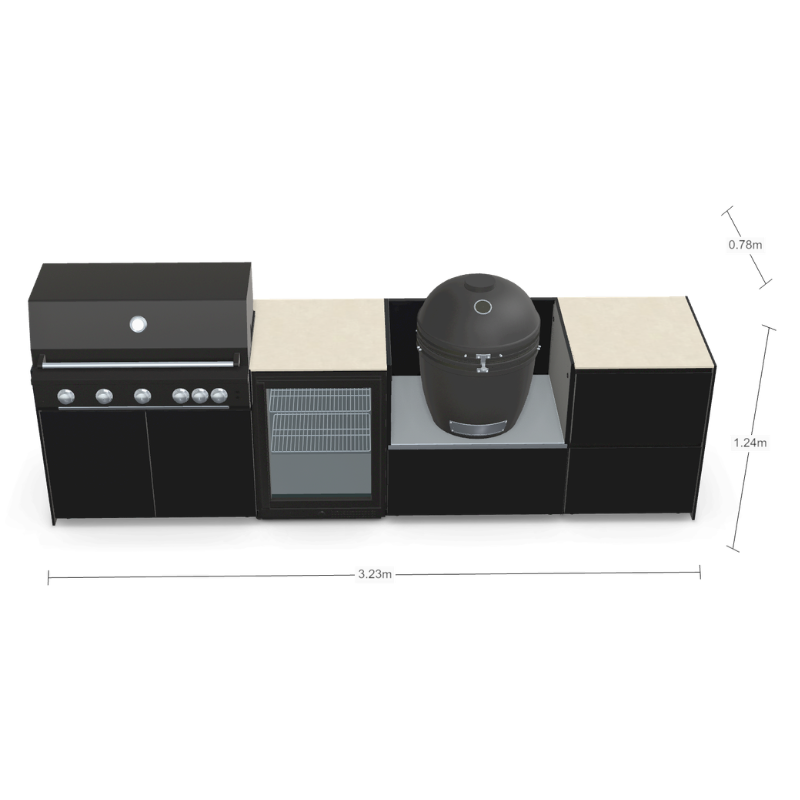 Fontana Forni Ignes Outdoor Modular Kitchen - 5 Burner Gas BBQ, Fridge, 24 Inch Smart Kamado & Double Drawer Mid Storage