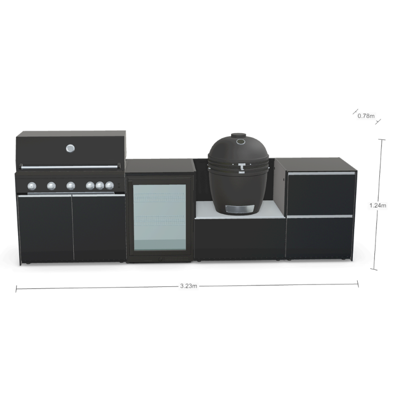 Fontana Forni Ignes Outdoor Modular Kitchen - 5 Burner Gas BBQ, Fridge, 24 Inch Smart Kamado & Double Drawer Mid Storage