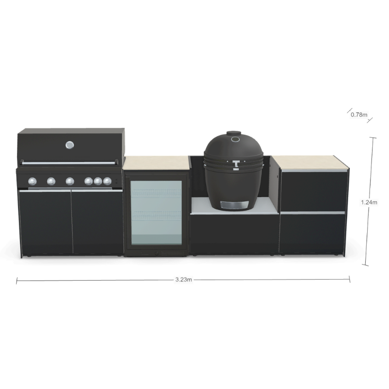 Fontana Forni Ignes Outdoor Modular Kitchen - 5 Burner Gas BBQ, Fridge, 24 Inch Smart Kamado & Double Drawer Mid Storage