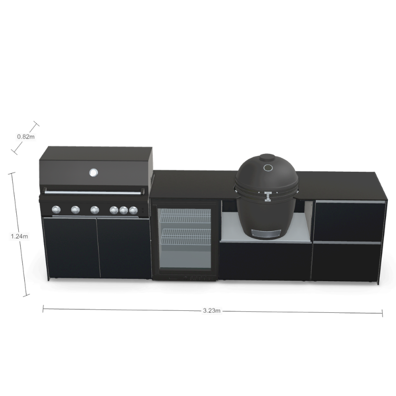 Fontana Forni Ignes Outdoor Modular Kitchen - 5 Burner Gas BBQ, Fridge, 24 Inch Kamado & Double Drawer Mid Storage