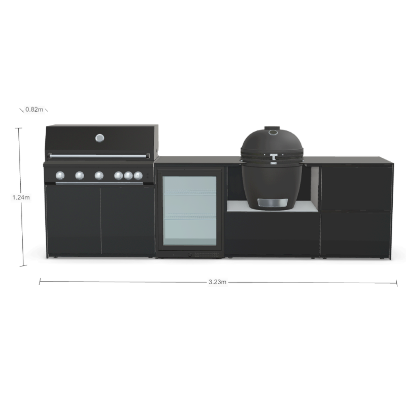 Fontana Forni Ignes Outdoor Modular Kitchen - 5 Burner Gas BBQ, Fridge, 24 Inch Kamado & Double Drawer Mid Storage