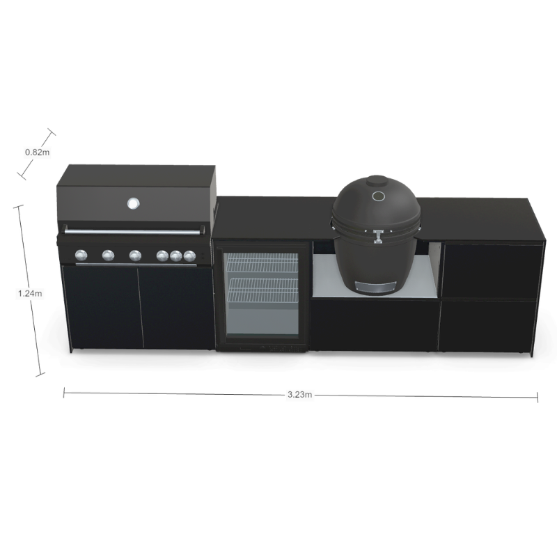 Fontana Forni Ignes Outdoor Modular Kitchen - 5 Burner Gas BBQ, Fridge, 24 Inch Kamado & Double Drawer Mid Storage