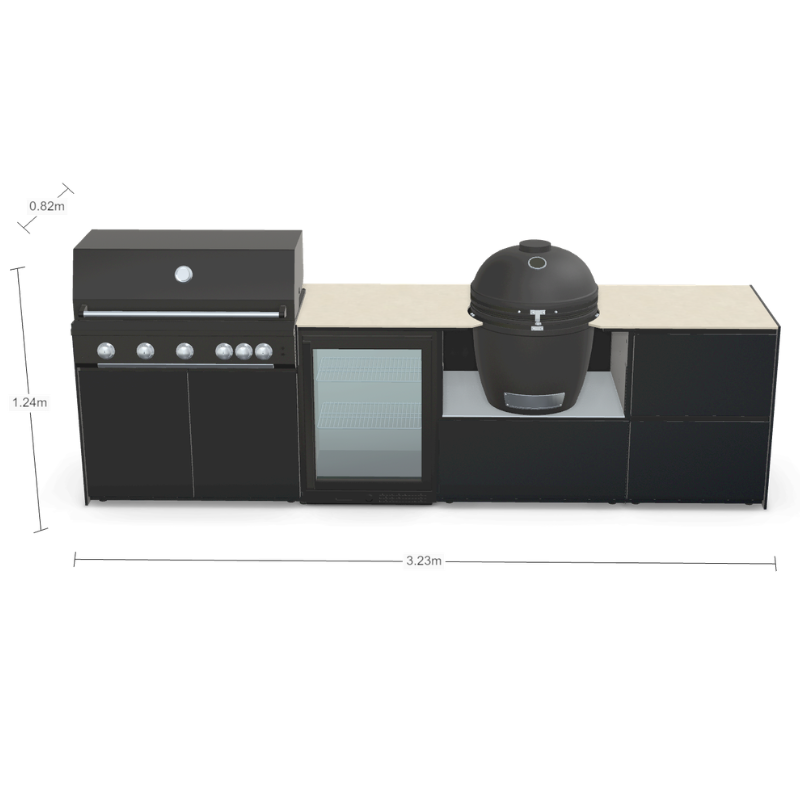 Fontana Forni Ignes Outdoor Modular Kitchen - 5 Burner Gas BBQ, Fridge, 24 Inch Kamado & Double Drawer Mid Storage