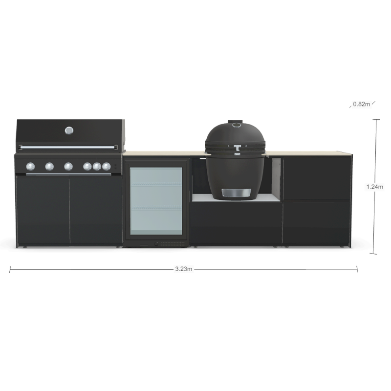 Fontana Forni Ignes Outdoor Modular Kitchen - 5 Burner Gas BBQ, Fridge, 24 Inch Kamado & Double Drawer Mid Storage