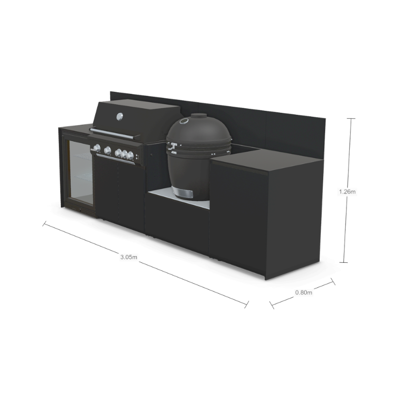 Fontana Forni Ignes Modular Outdoor Kitchen - Fridge, 4 Burner BBQ, Integrated Kamado and Storage Unit