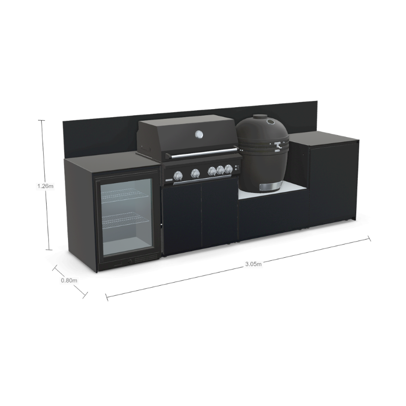 Fontana Forni Ignes Modular Outdoor Kitchen - Fridge, 4 Burner BBQ, Integrated Kamado and Storage Unit