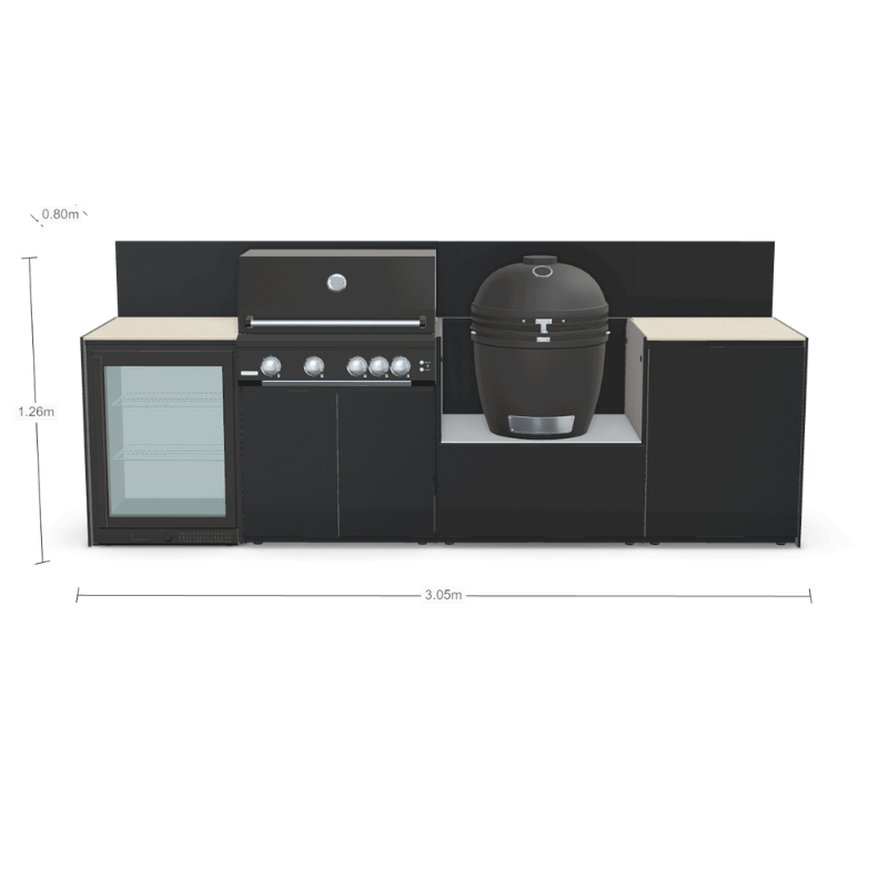 Fontana Forni Ignes Modular Outdoor Kitchen - Fridge, 4 Burner BBQ, Integrated Kamado and Storage Unit