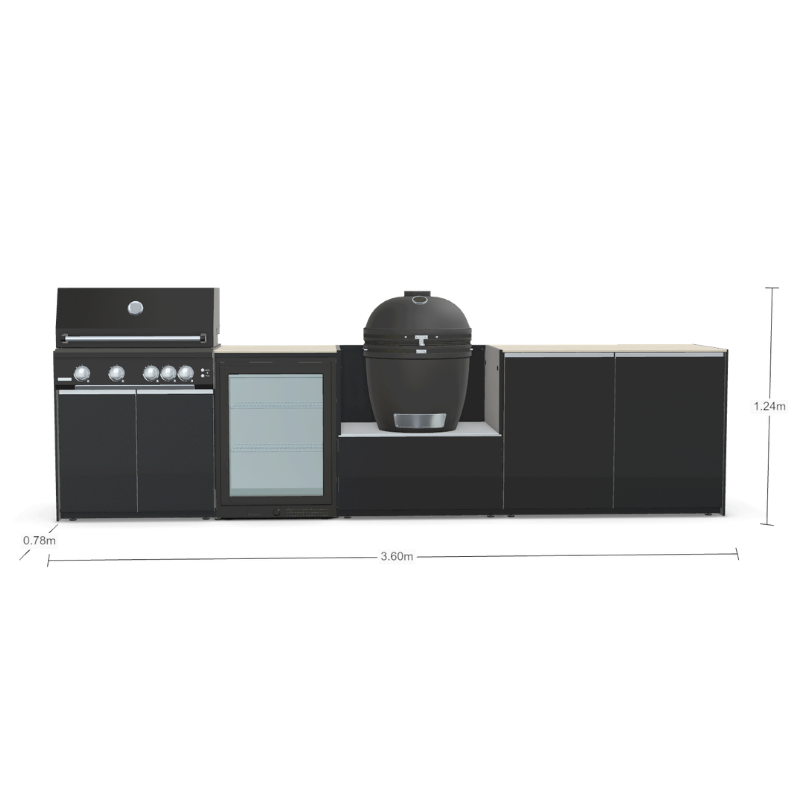 Fontana Forni Ignes Outdoor Modular Kitchen - 4 Burner Gas BBQ, Fridge, 24 Inch Smart Kamado & Double Door Plus Storage