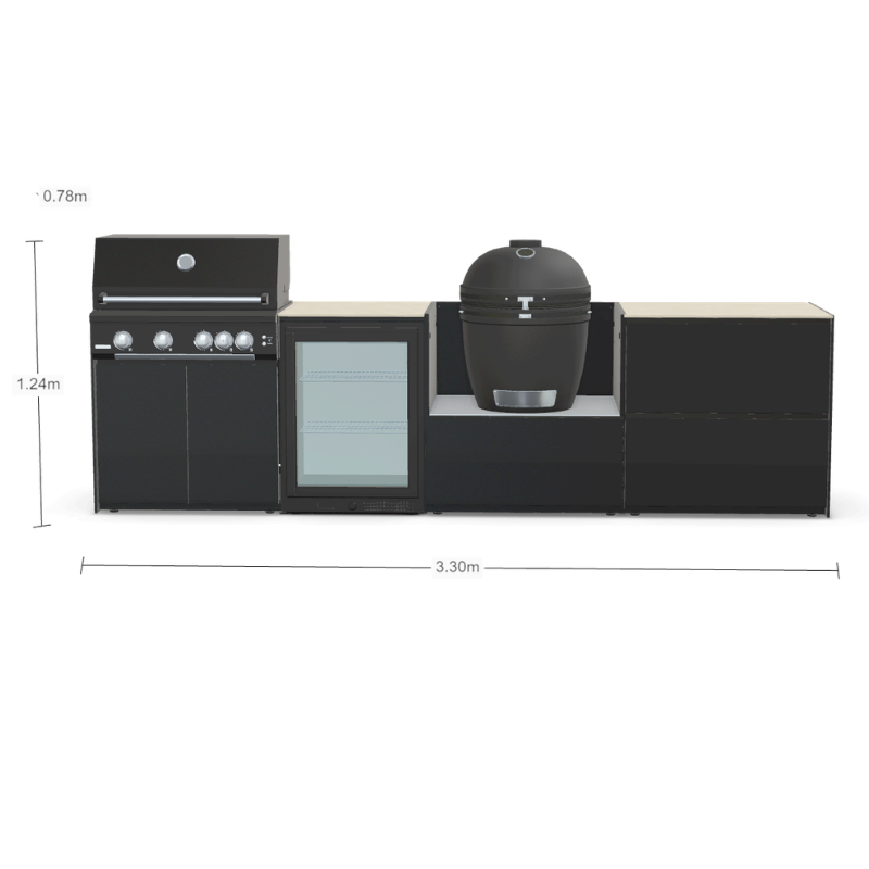 Fontana Forni Ignes Outdoor Modular Kitchen - 4 Burner Gas BBQ, Fridge, 24 Inch Smart Kamado & Double Drawer Max Storage